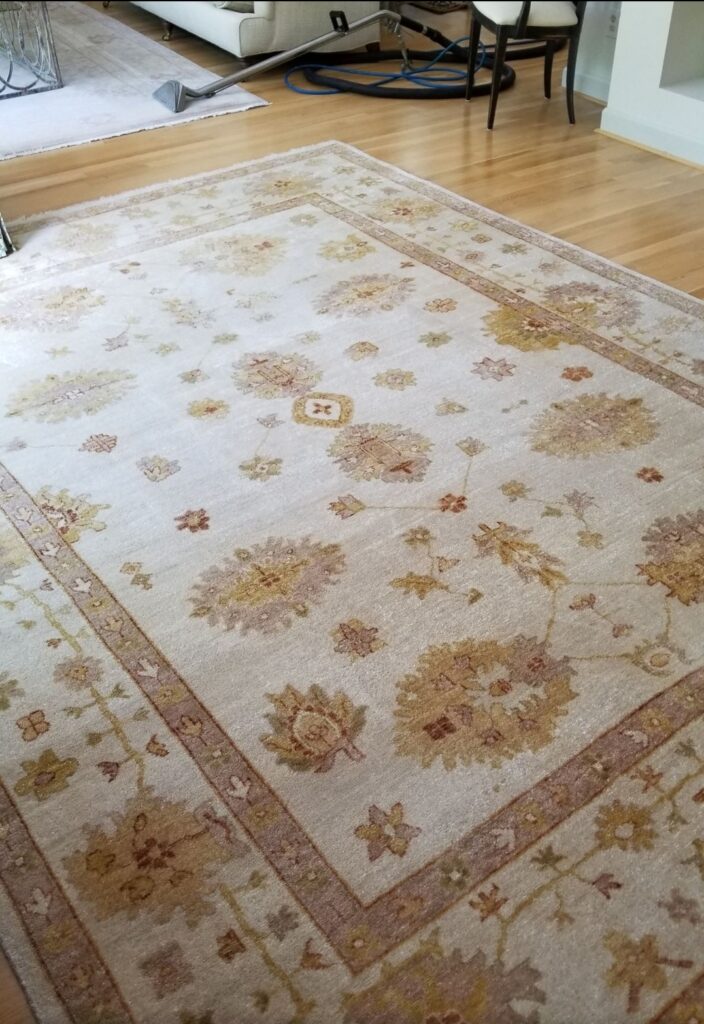 A rug in a living room with hardwood floors.